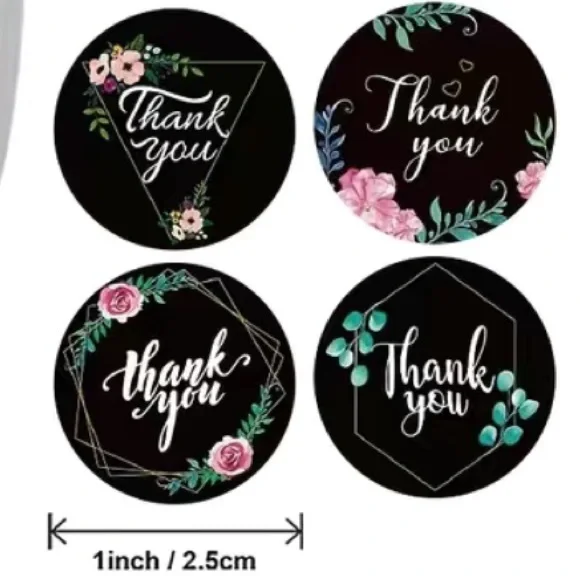 500 Roll Black Floral Thank You Stickers PRICE IS FIRM - Picture 3 of 3